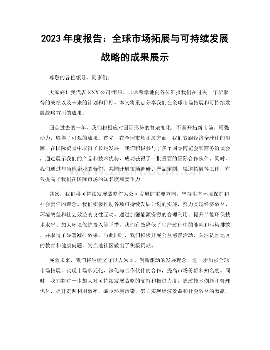 2023年度报告：全球市场拓展与可持续发展战略的成果展示.docx_第1页