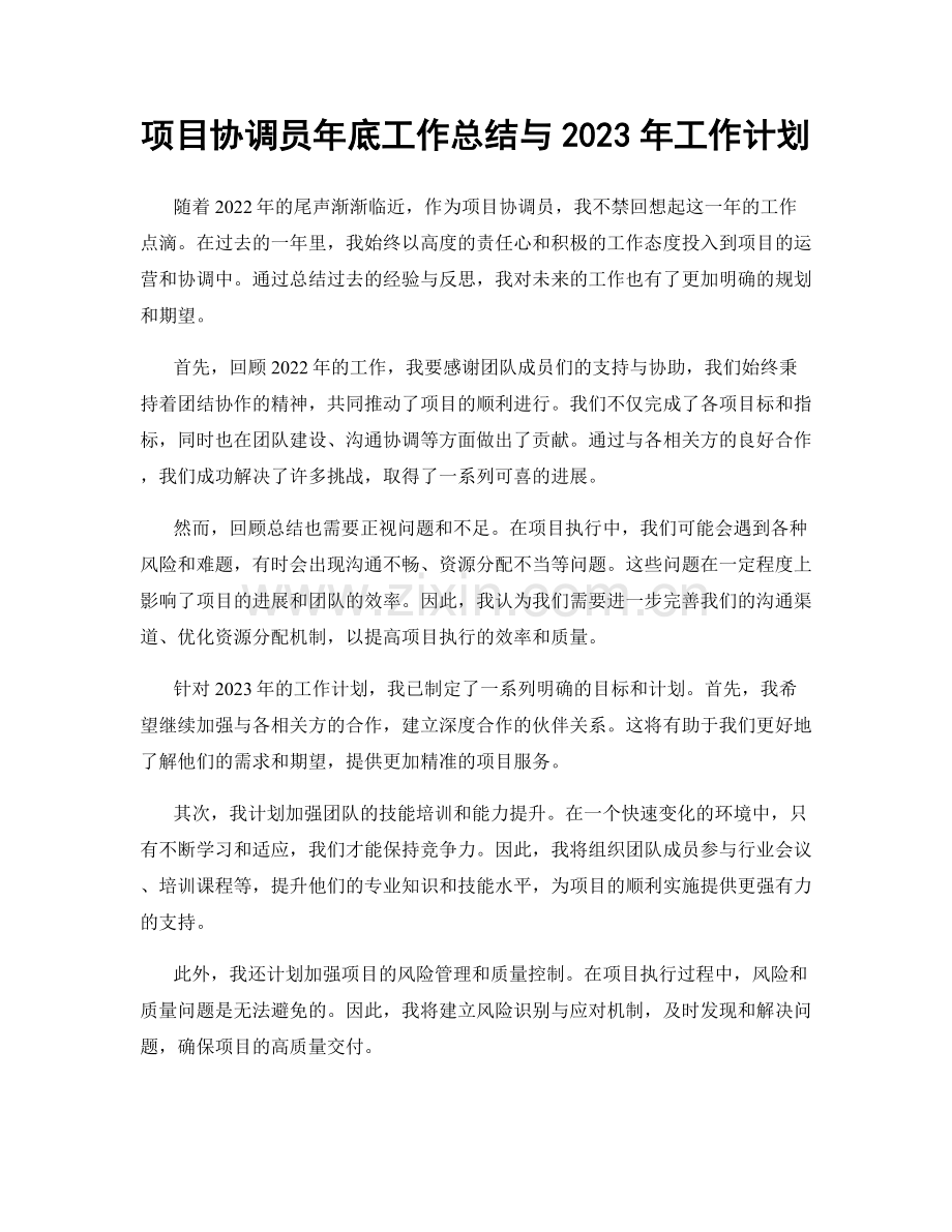 项目协调员年底工作总结与2023年工作计划.docx_第1页