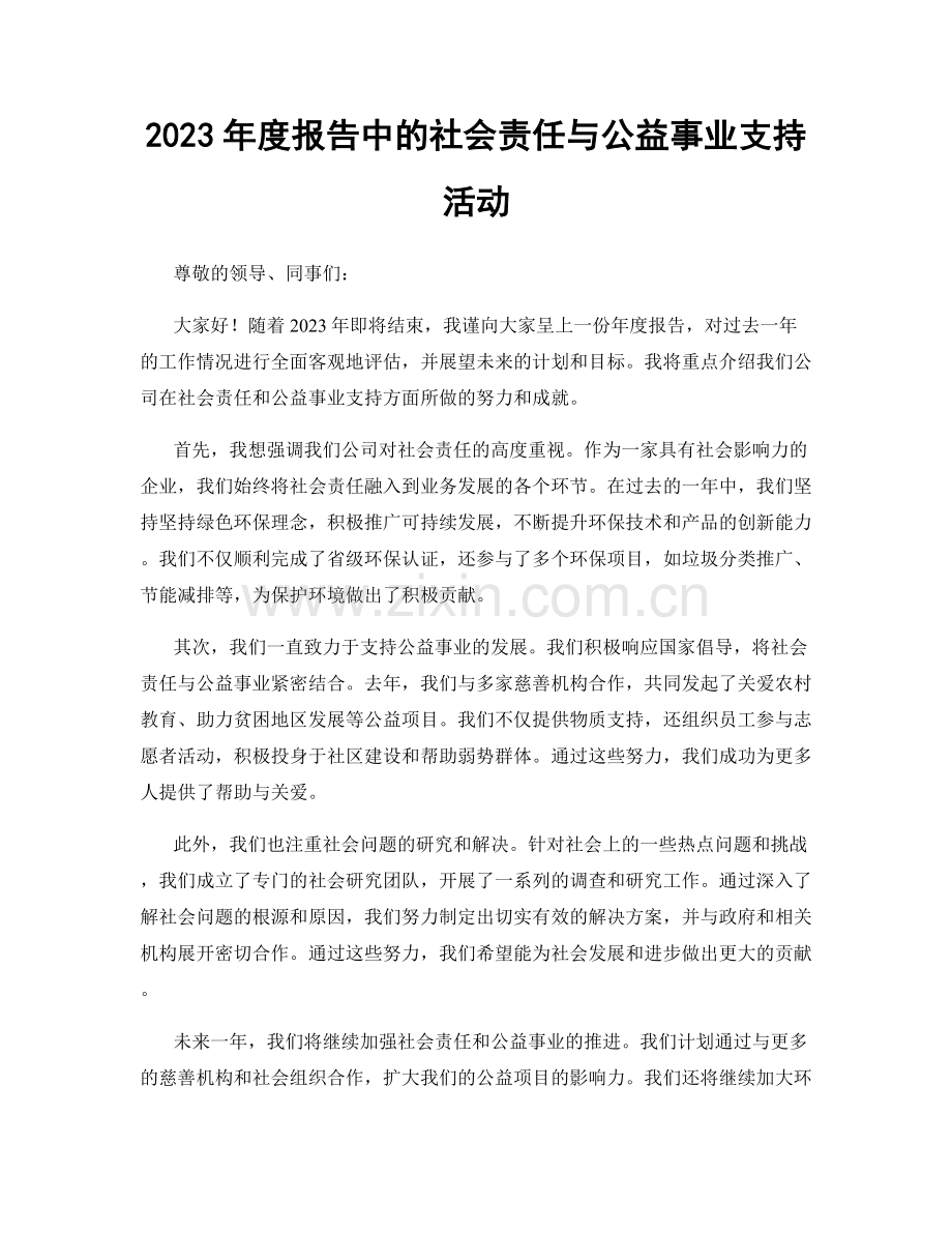 2023年度报告中的社会责任与公益事业支持活动.docx_第1页