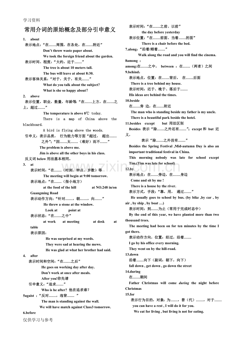 常用介词的原始概念及引申意义说课材料.doc_第1页