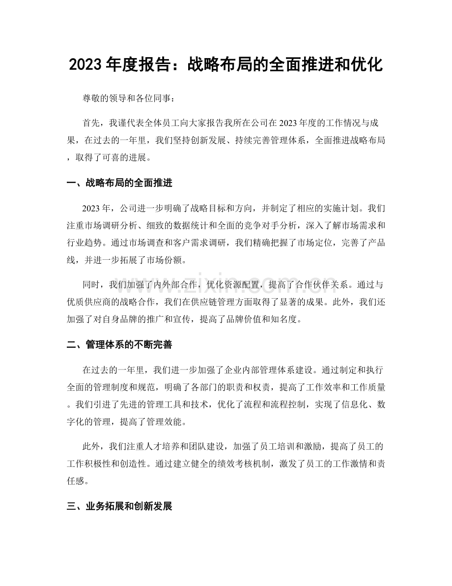 2023年度报告：战略布局的全面推进和优化.docx_第1页