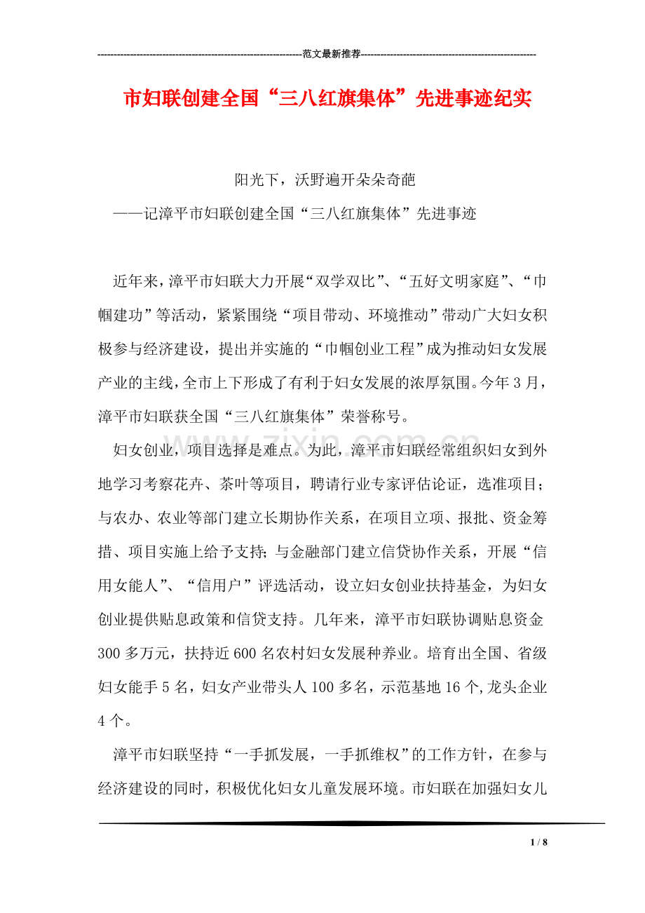 市妇联创建全国“三八红旗集体”先进事迹纪实.doc_第1页
