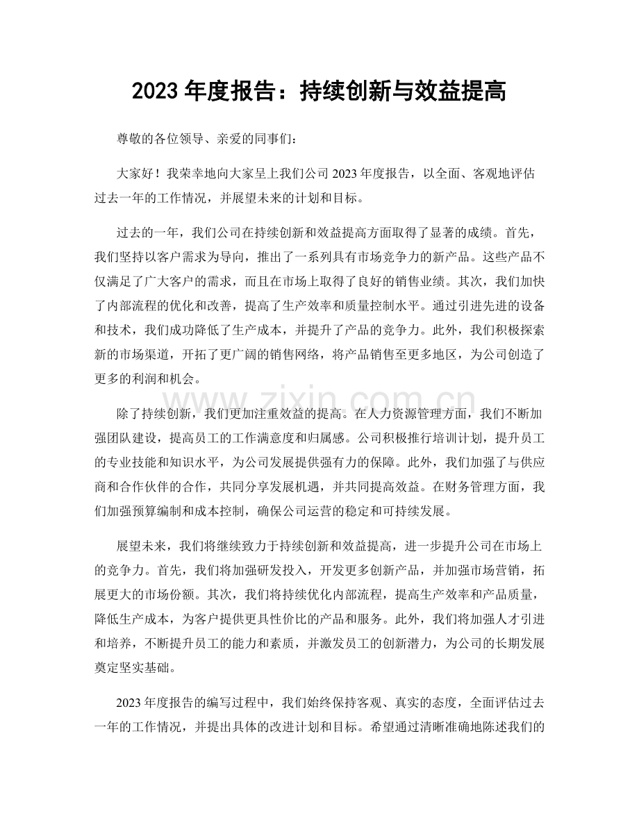 2023年度报告：持续创新与效益提高.docx_第1页