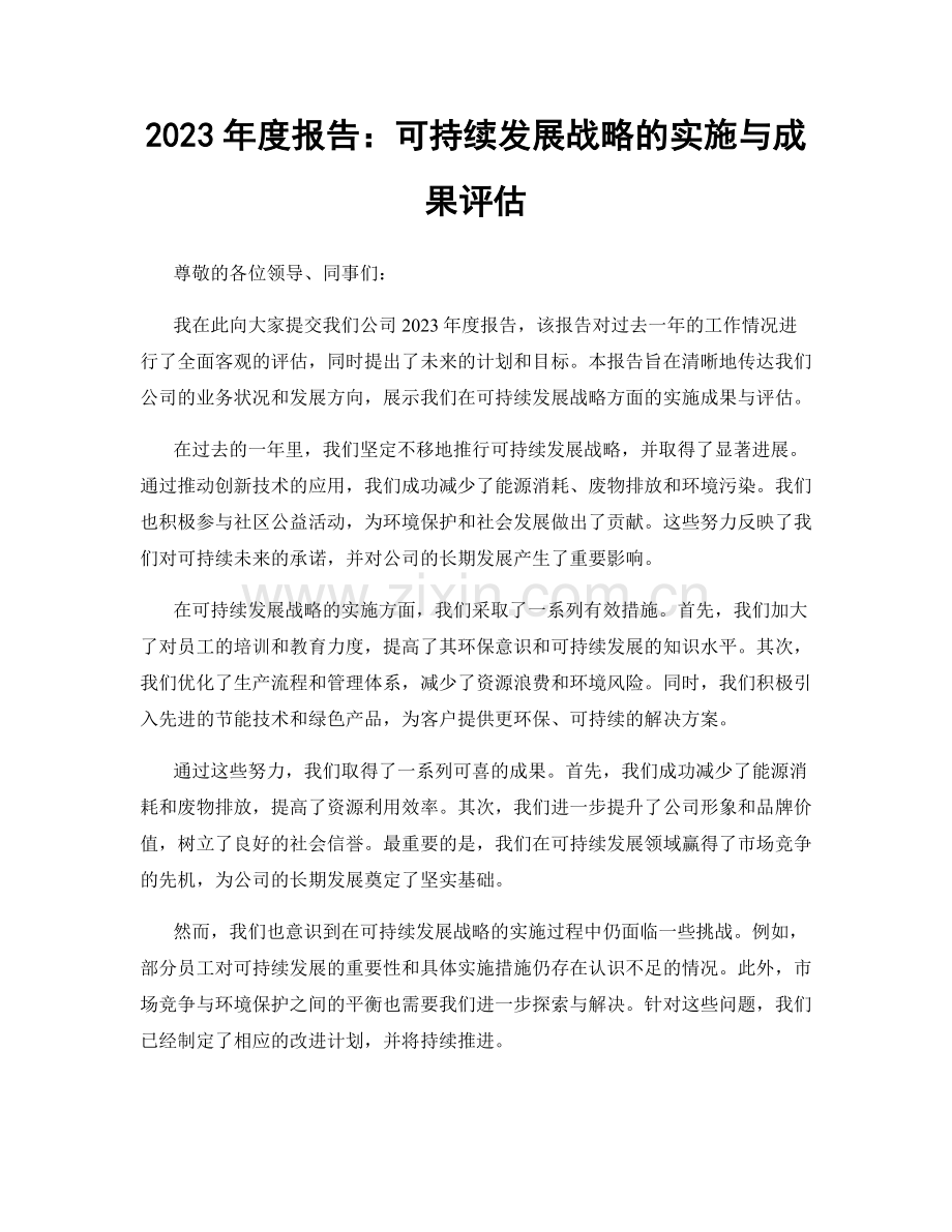2023年度报告：可持续发展战略的实施与成果评估.docx_第1页