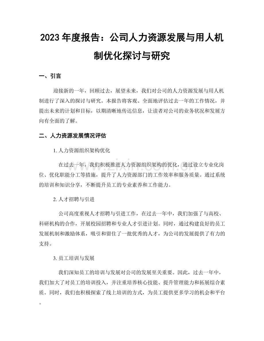 2023年度报告：公司人力资源发展与用人机制优化探讨与研究.docx_第1页
