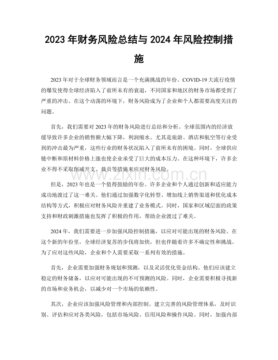 2023年财务风险总结与2024年风险控制措施.docx_第1页