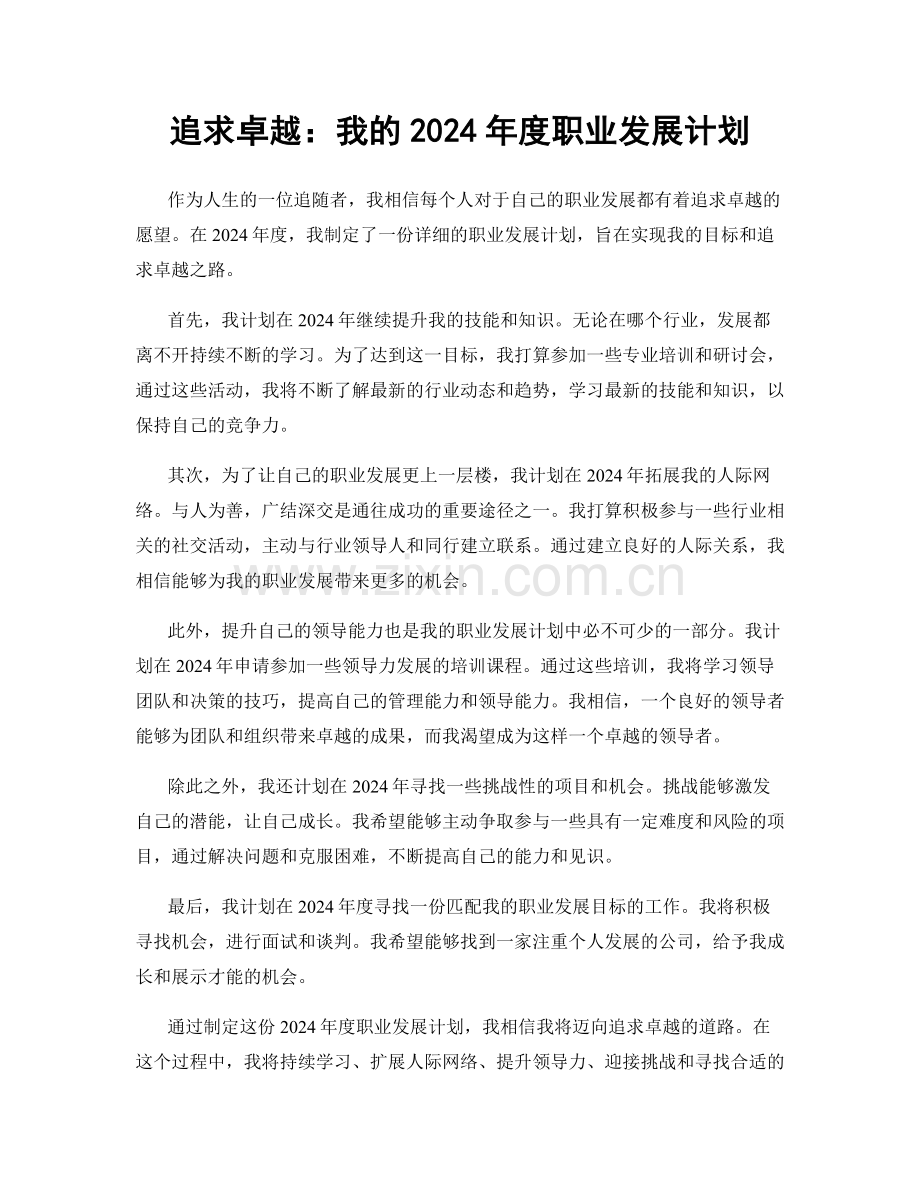 追求卓越：我的2024年度职业发展计划.docx_第1页