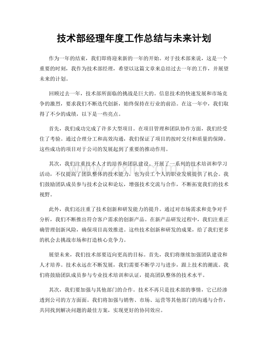 技术部经理年度工作总结与未来计划.docx_第1页