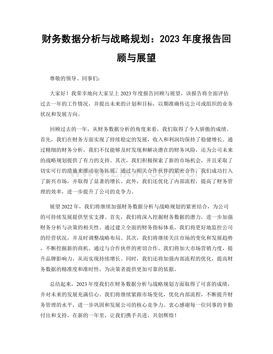 财务数据分析与战略规划：2023年度报告回顾与展望.docx_第1页