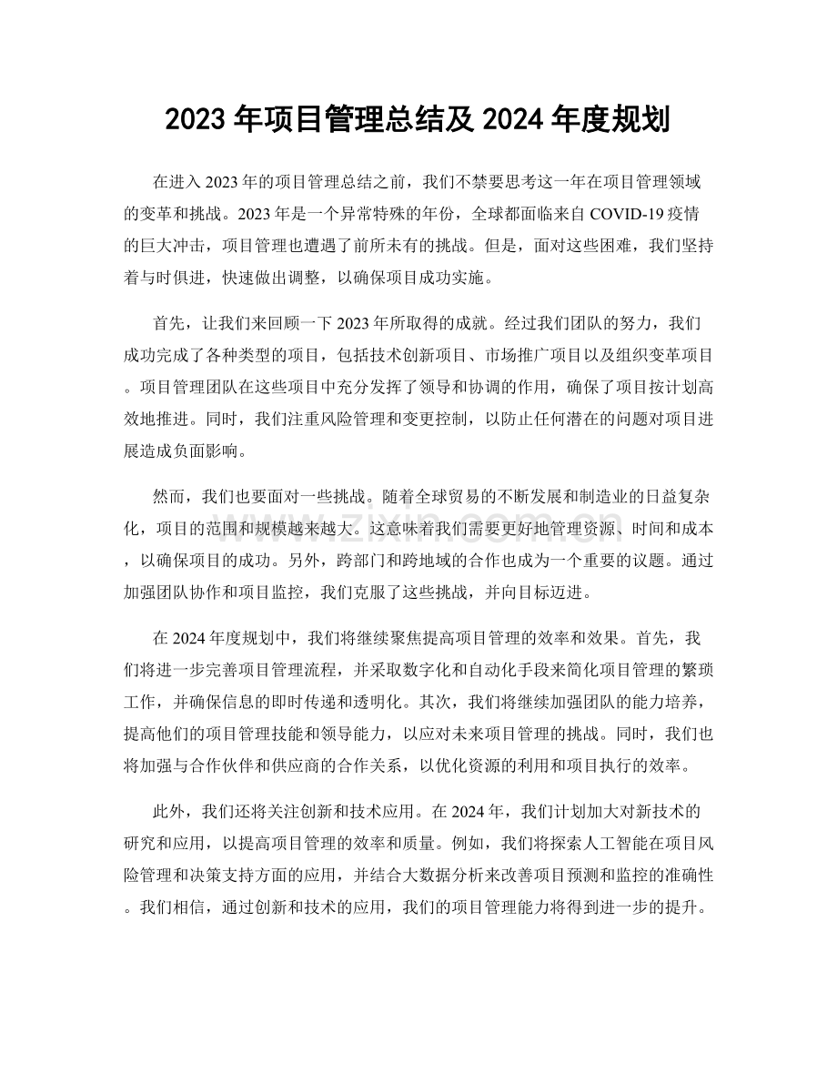 2023年项目管理总结及2024年度规划.docx_第1页