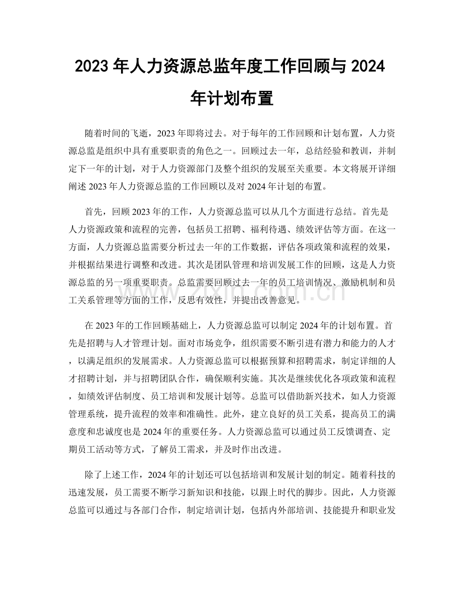 2023年人力资源总监年度工作回顾与2024年计划布置.docx_第1页