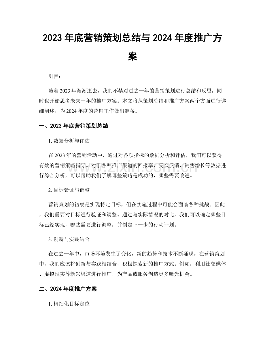2023年底营销策划总结与2024年度推广方案.docx_第1页