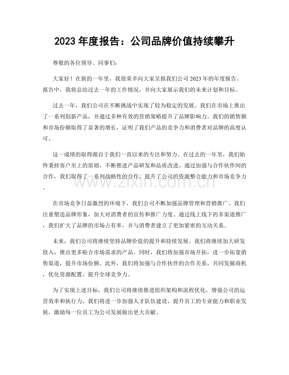 2023年度报告：公司品牌价值持续攀升.docx_第1页