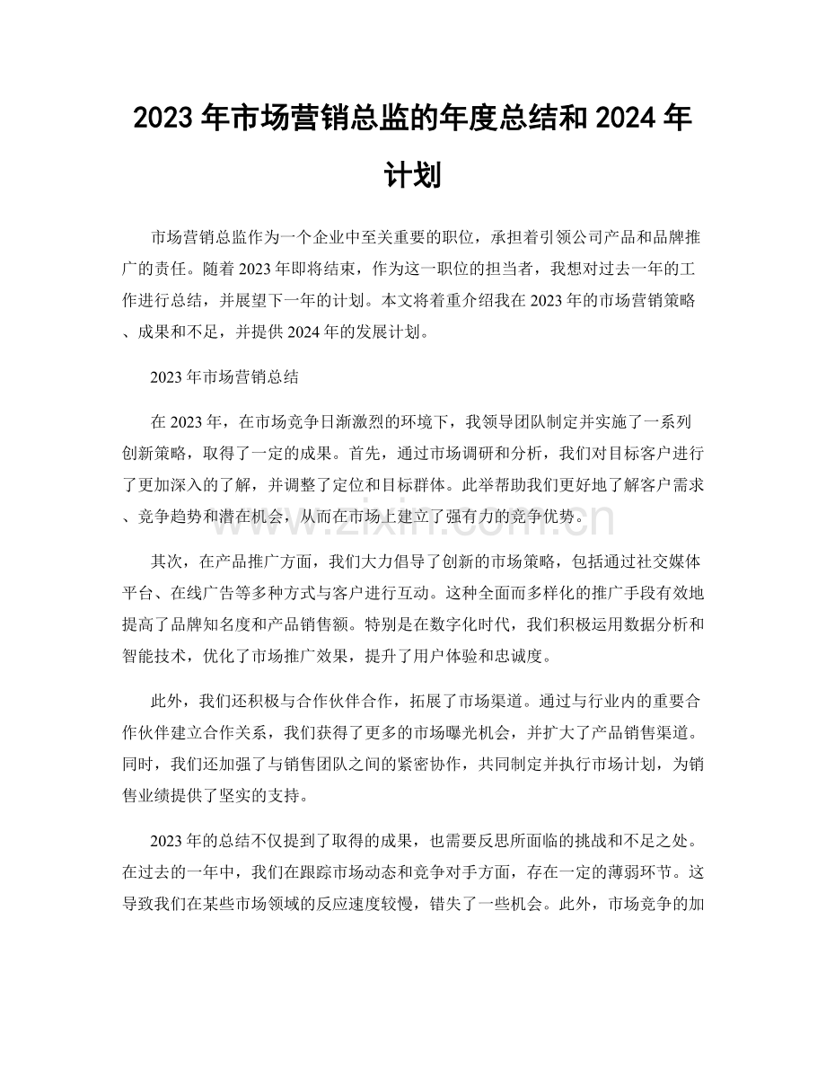 2023年市场营销总监的年度总结和2024年计划.docx_第1页