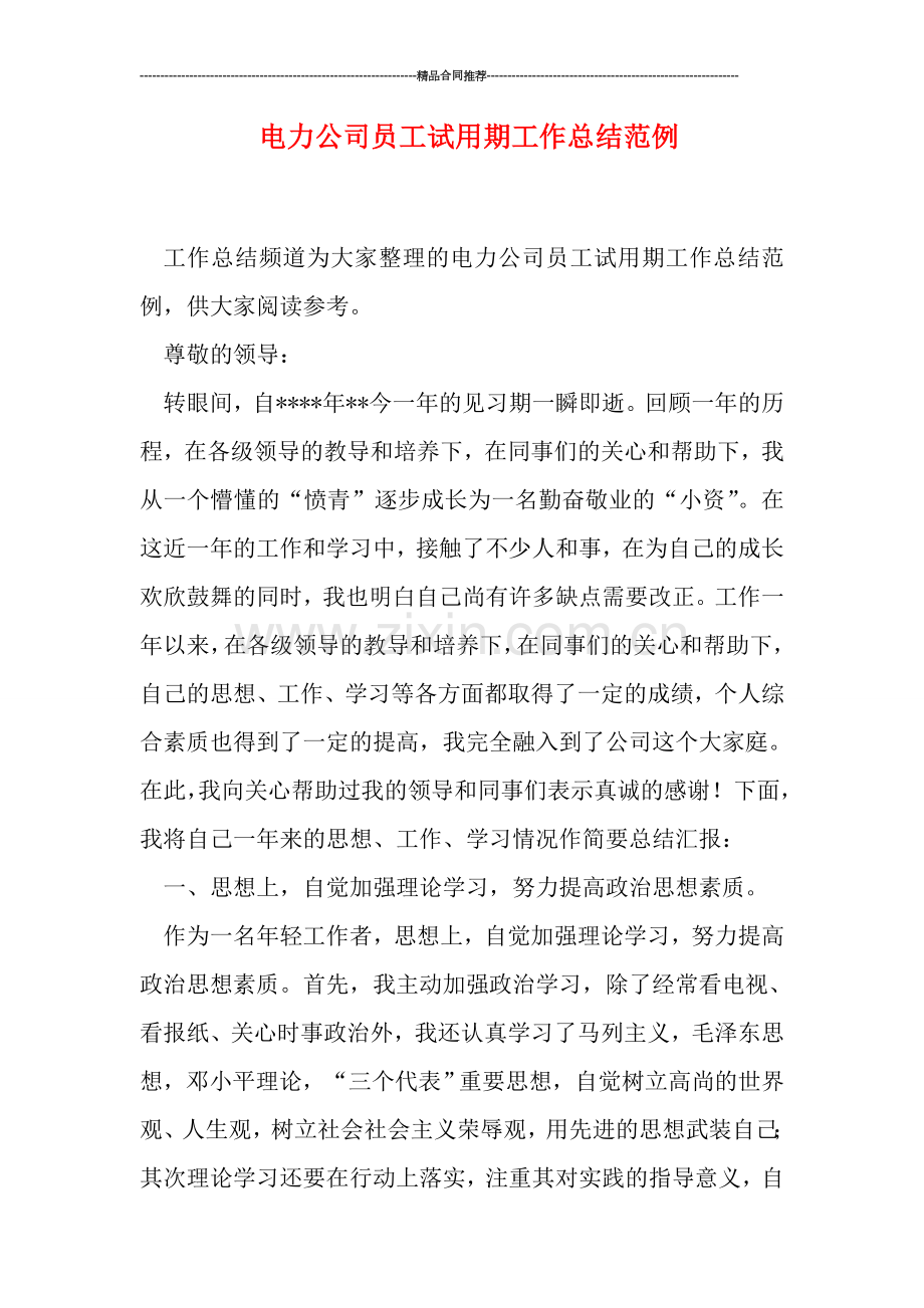 电力公司员工试用期工作总结范例.doc_第1页