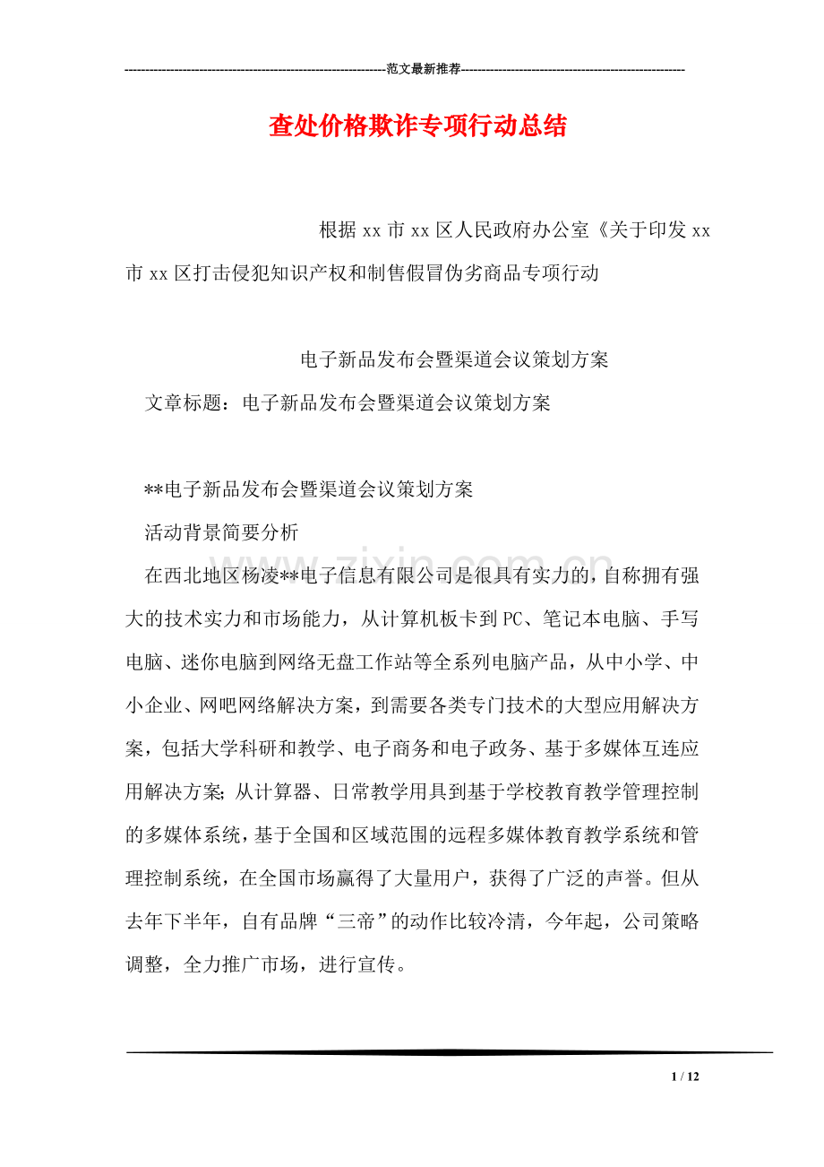 查处价格欺诈专项行动总结.doc_第1页
