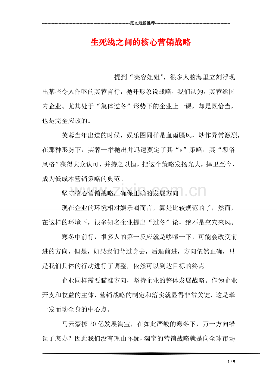 生死线之间的核心营销战略.doc_第1页