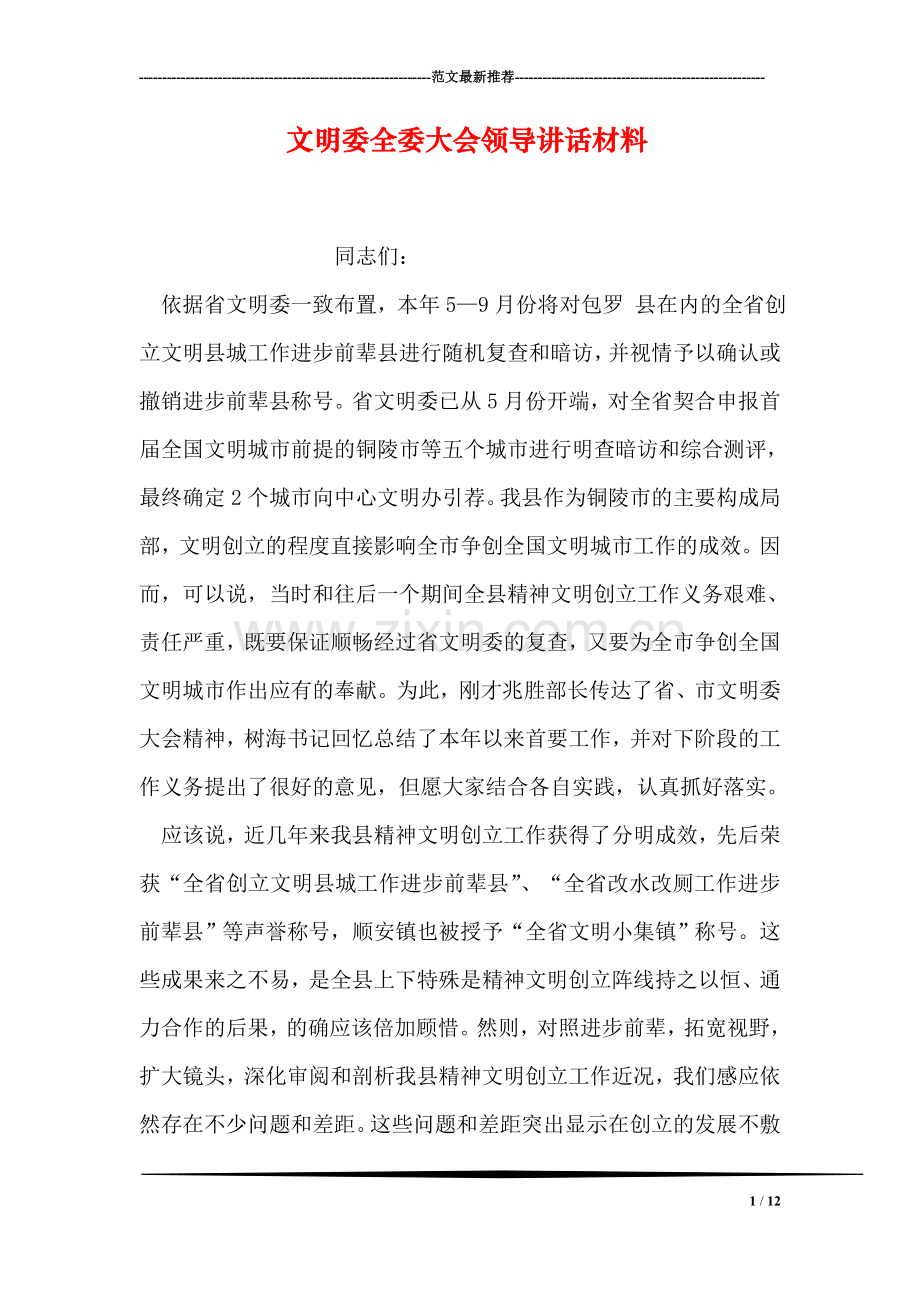 文明委全委大会领导讲话材料.doc_第1页