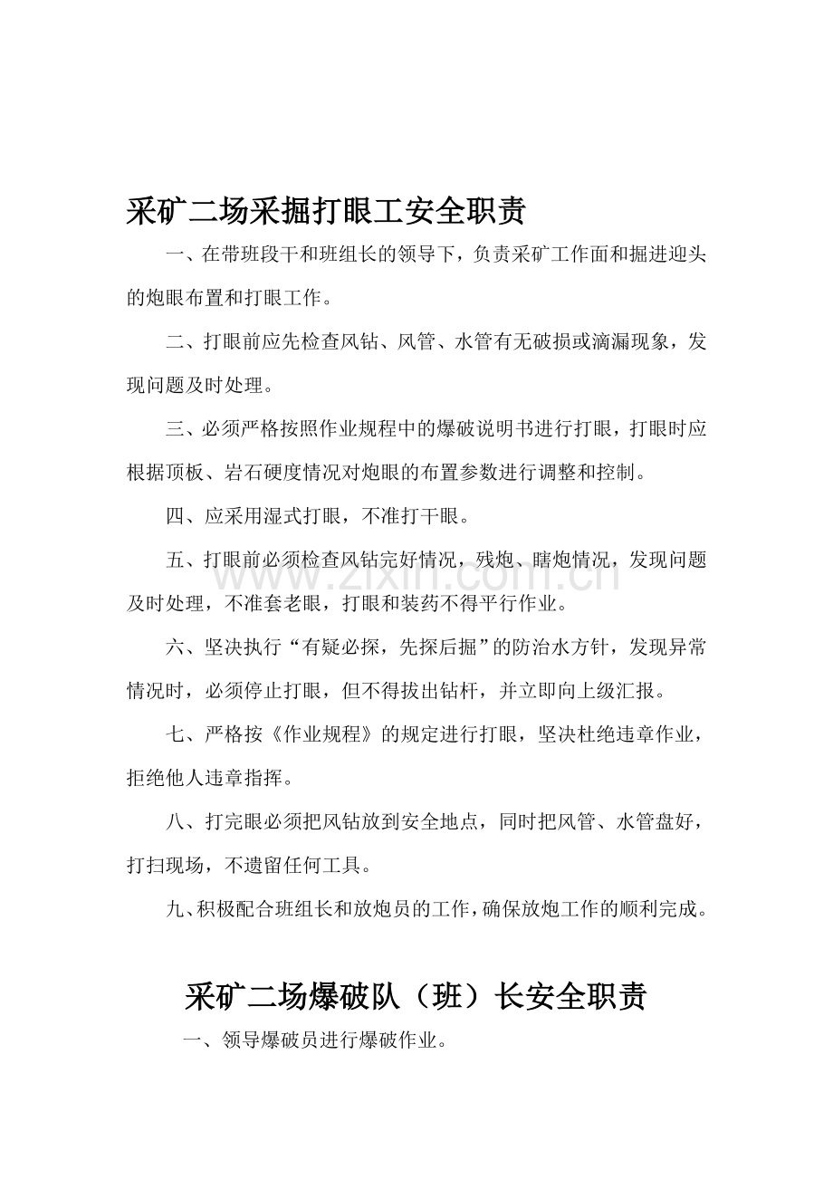 采矿二场采掘打眼工安全职责..doc_第1页