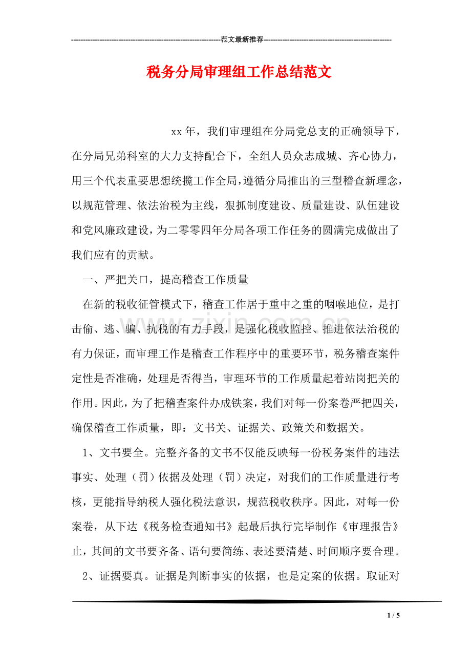 税务分局审理组工作总结范文.doc_第1页