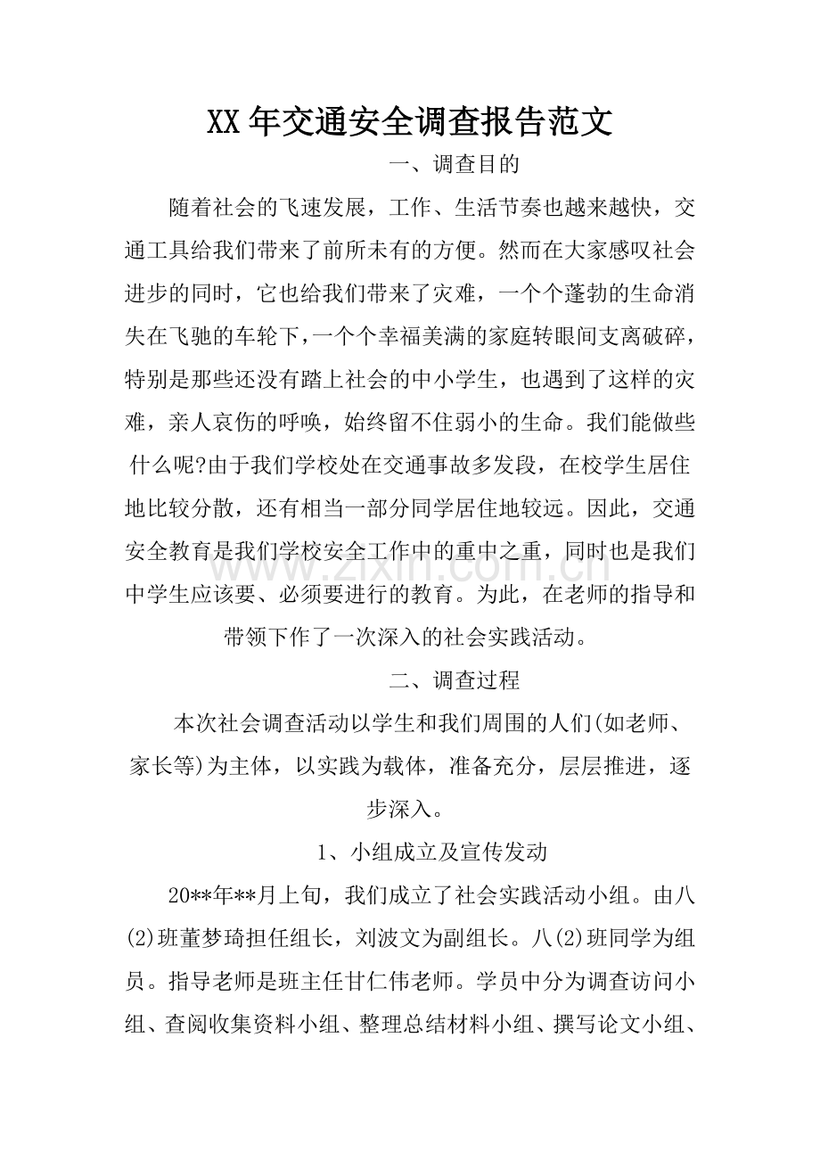 XX年交通安全调查报告范文.doc_第1页