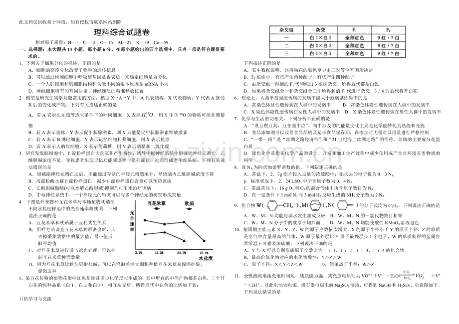 河南省郑州市2018年高中毕业年级第三次质量预测——理科综合备课讲稿.doc_第1页