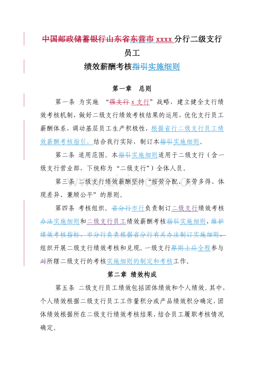 xxxxxxx支行员工绩效薪酬考核实施细则.doc_第1页