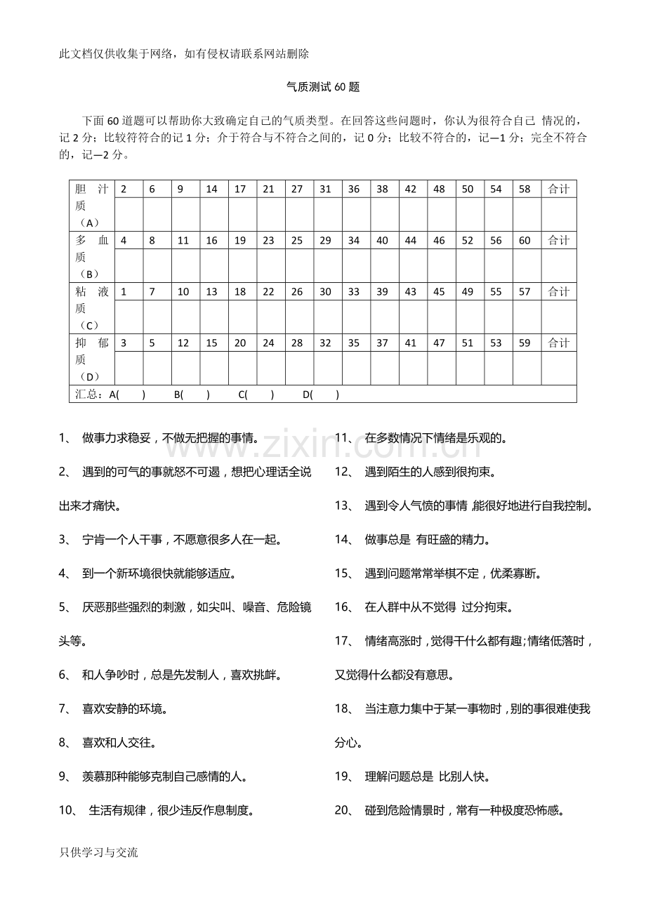 气质测试60题()备课讲稿.doc_第1页