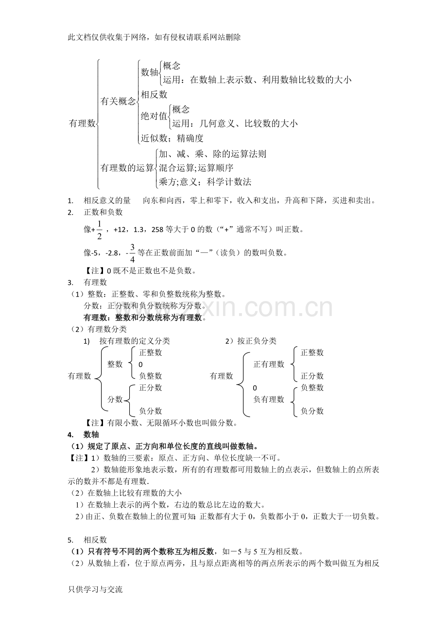 有理数、整式的加减知识点总结教学内容.doc_第1页