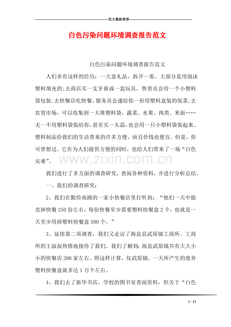 白色污染问题环境调查报告范文.doc_第1页
