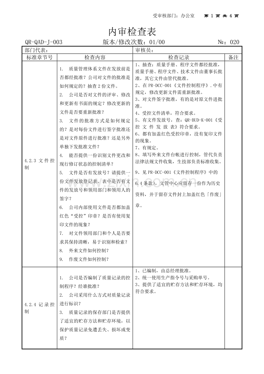 内审检查表20-22办公室.doc_第1页