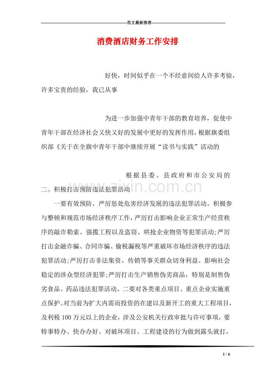 消费酒店财务工作安排.doc_第1页