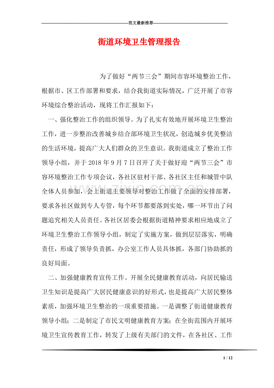 街道环境卫生管理报告.doc_第1页