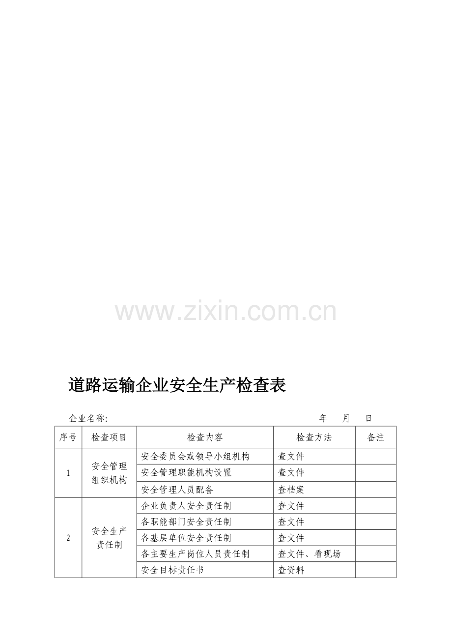 道路运输企业安全生产状况检查表..doc_第1页