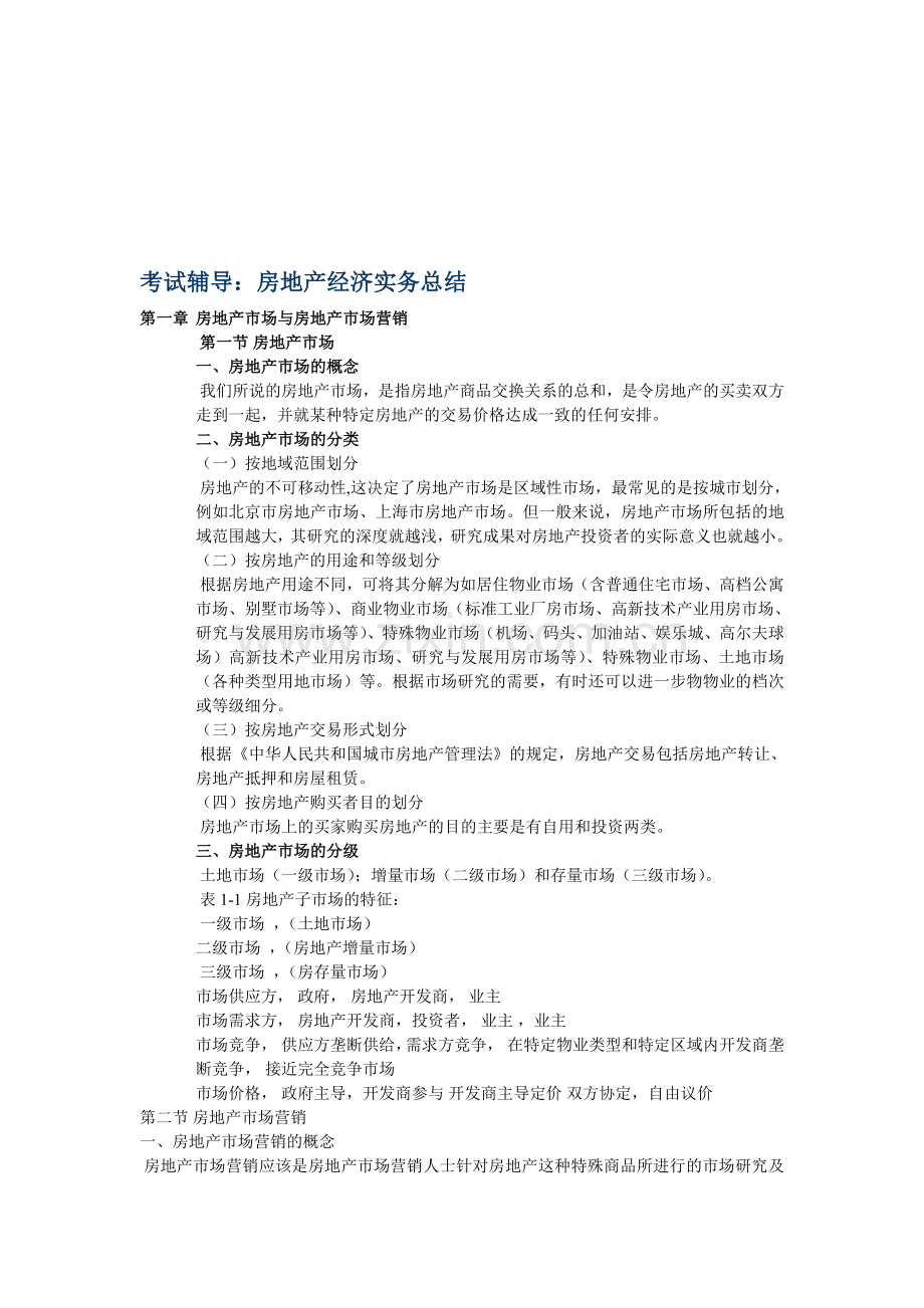 1.考试辅导：房地产经济实务总结.doc_第1页