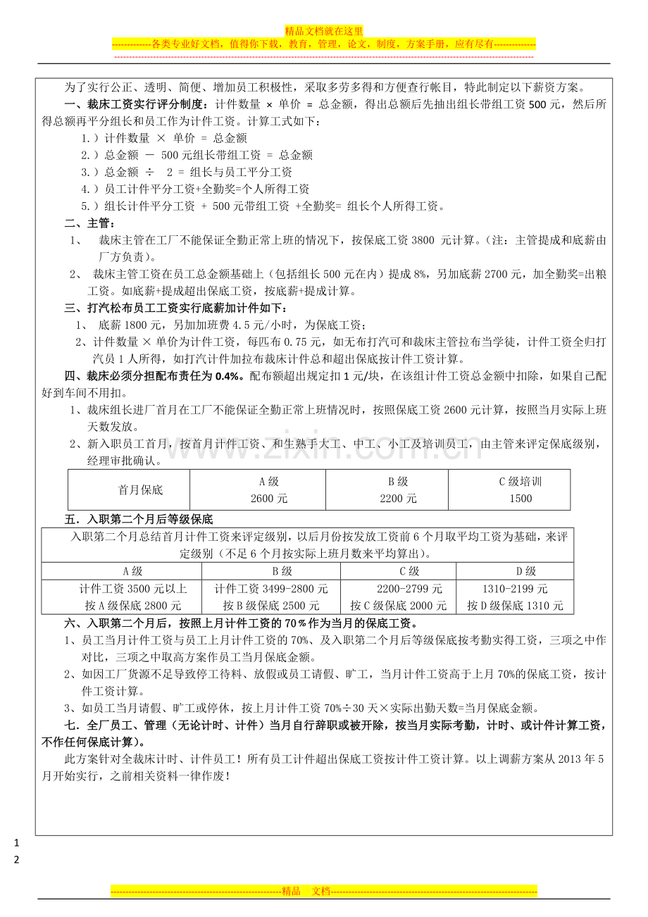 裁床工资保底制度.docx_第1页