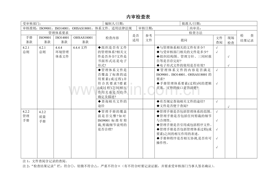 三体系内审检查表(按标准条项仔细版).doc_第1页