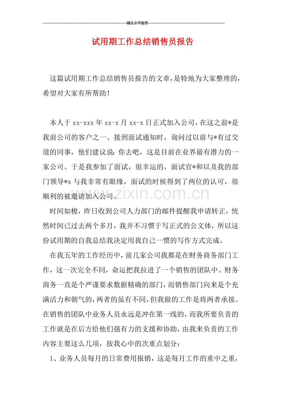 试用期工作总结销售员报告.doc_第1页