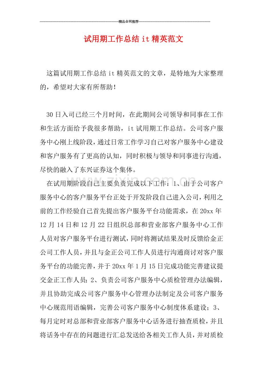 试用期工作总结it精英范文.doc_第1页