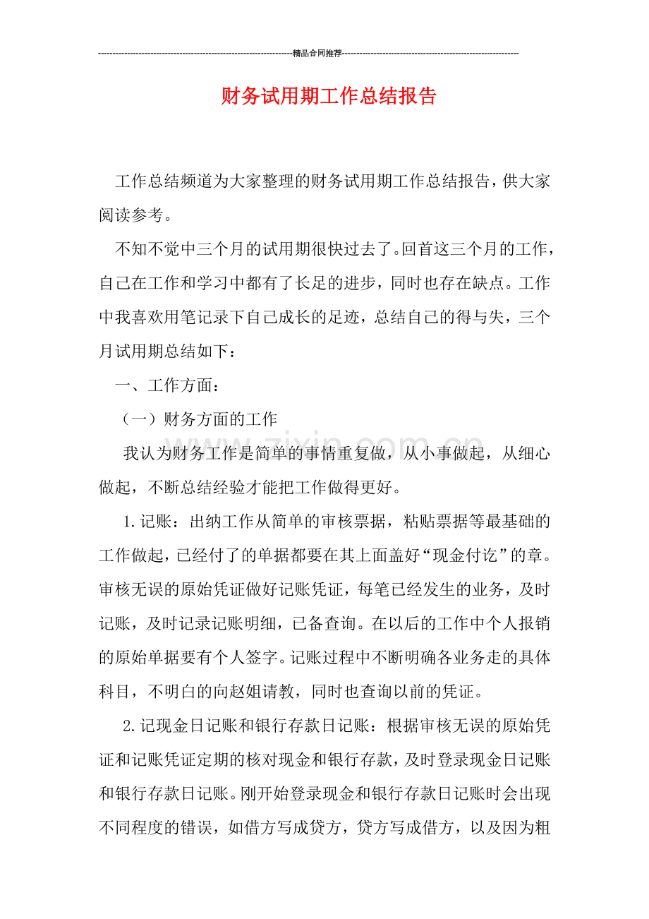 财务试用期工作总结报告.doc_第1页