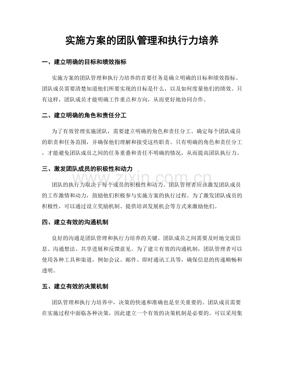 实施方案的团队管理和执行力培养.docx_第1页