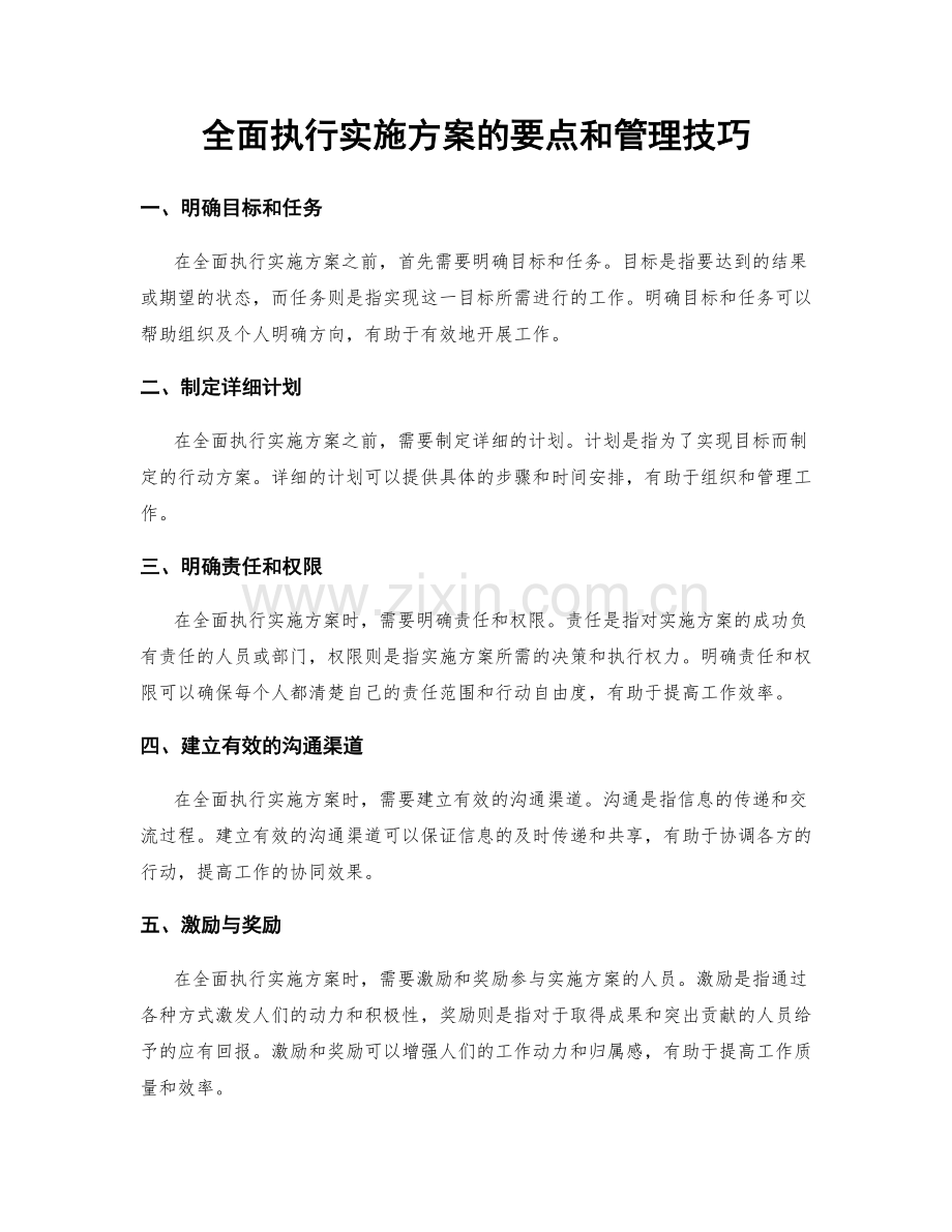 全面执行实施方案的要点和管理技巧.docx_第1页
