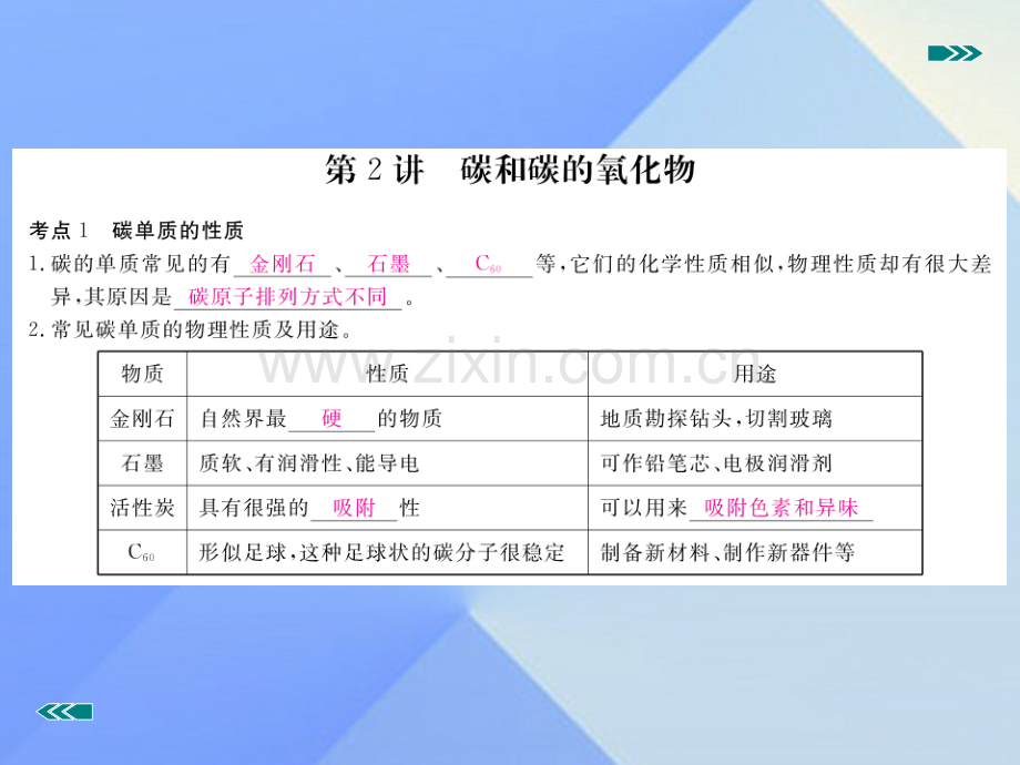中考化学复习专题二碳和碳的氧化物小册子课件新人教版.pptx_第1页
