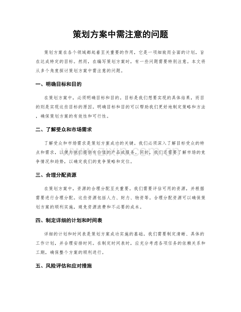 策划方案中需注意的问题.docx_第1页