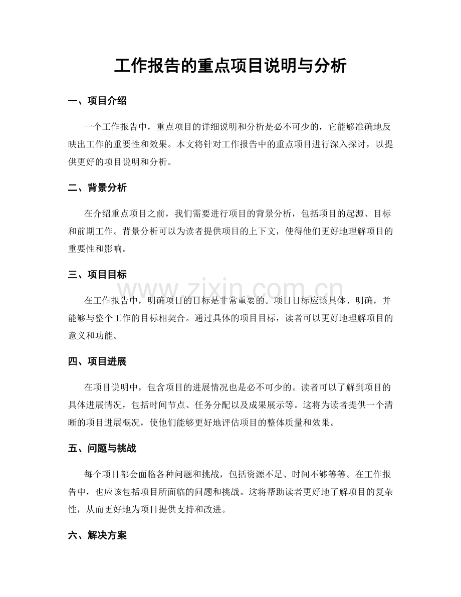 工作报告的重点项目说明与分析.docx_第1页