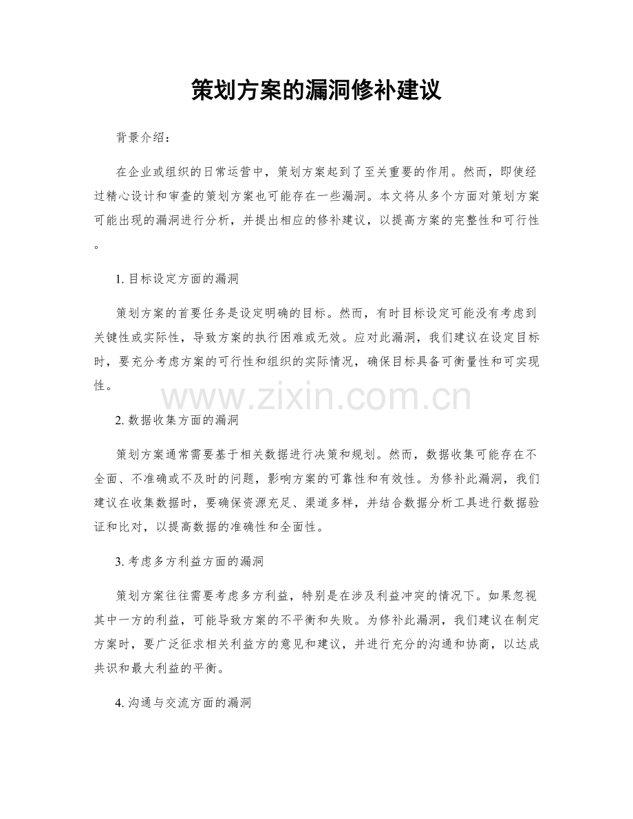 策划方案的漏洞修补建议.docx_第1页