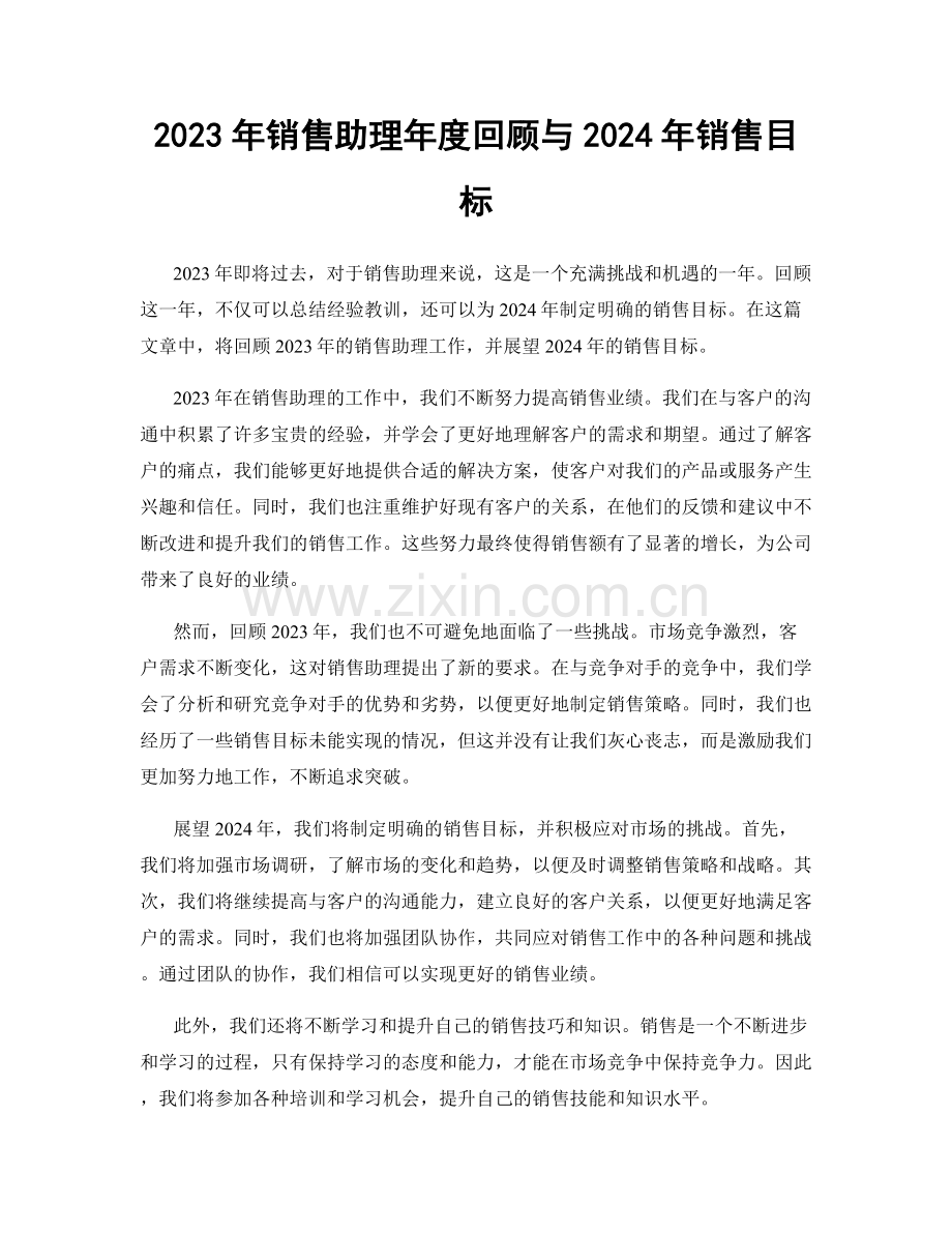 2023年销售助理年度回顾与2024年销售目标.docx_第1页