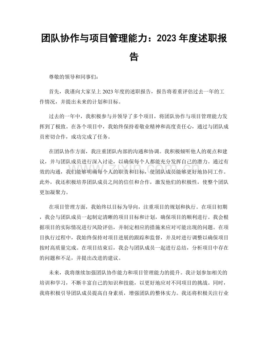 团队协作与项目管理能力：2023年度述职报告.docx_第1页