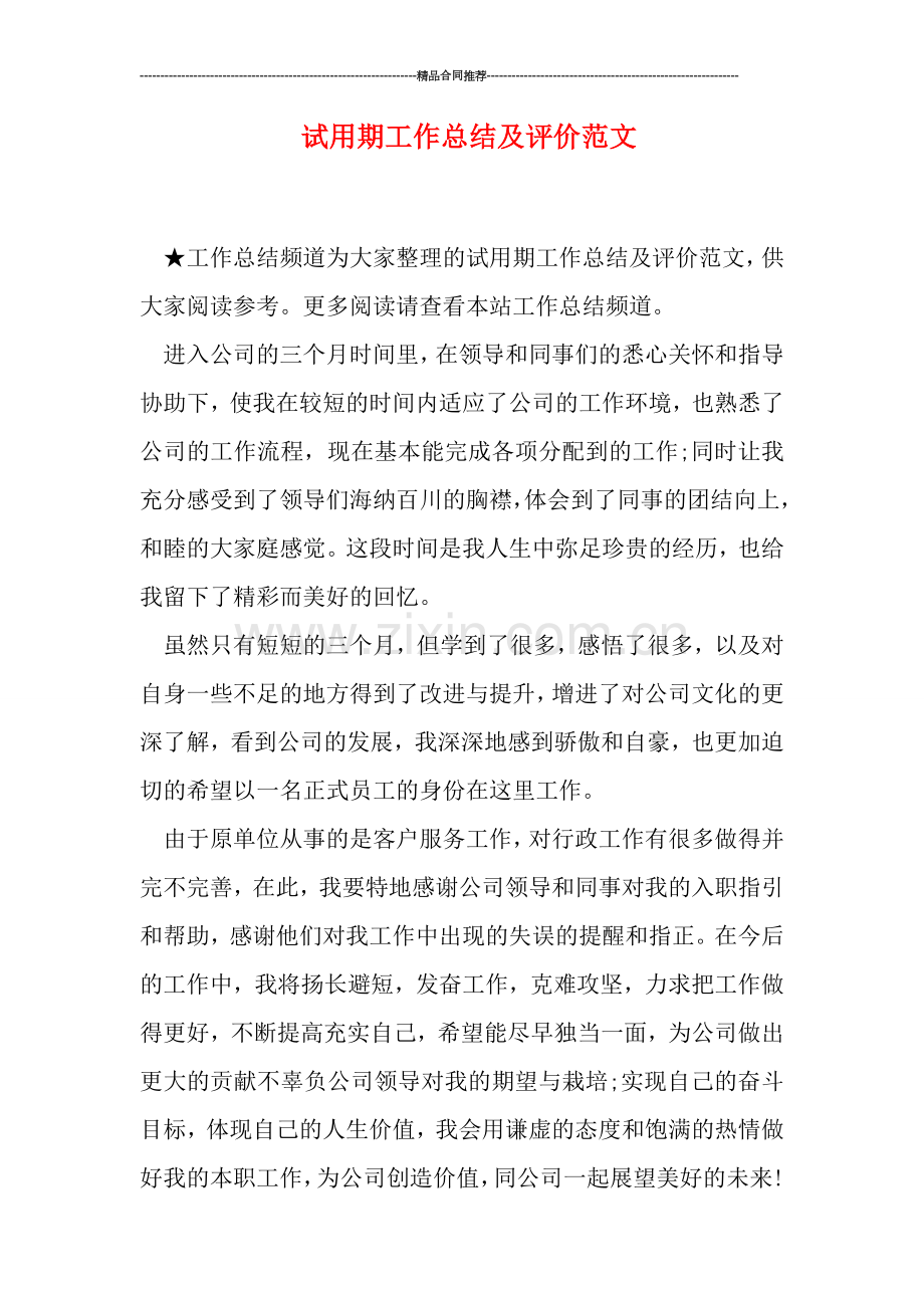 试用期工作总结及评价范文.doc_第1页