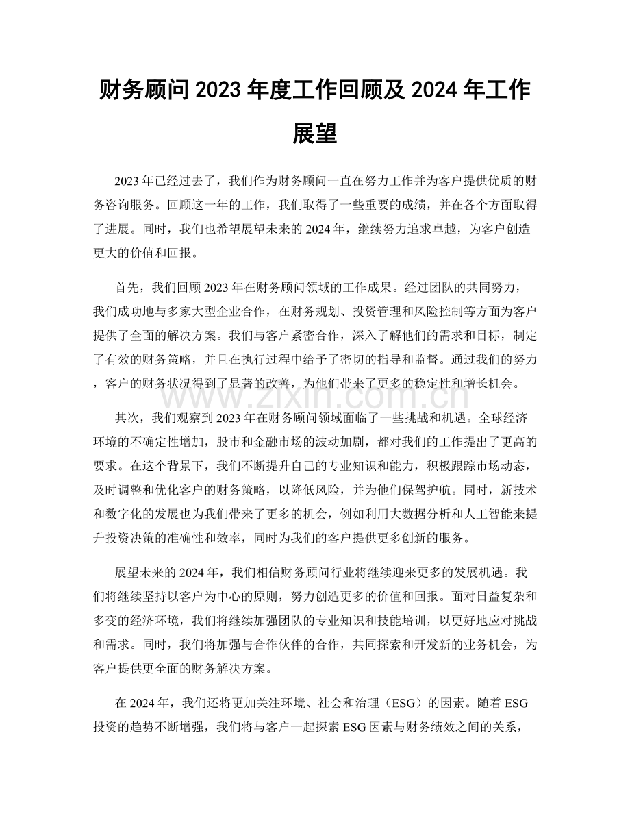 财务顾问2023年度工作回顾及2024年工作展望.docx_第1页